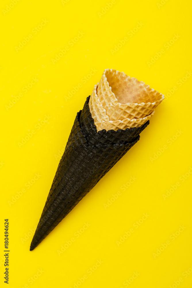 waffle cones on the yellow background waffle cones on the yellow background