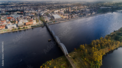 Old Riga City Town and roads Air Drone pictures