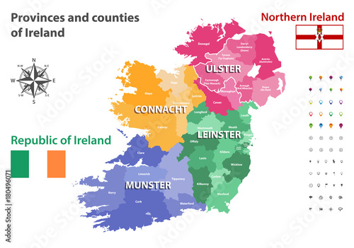 Provinces and counties of Ireland vector map photo