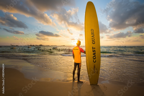 Lifeguard on a duty on the beach of Sri Lanka