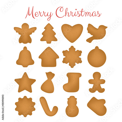 Set of christmas gingerbread cookies on a white background