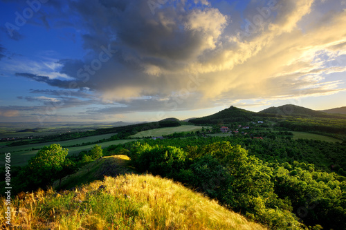 Dramatic sunset in nice mountain. Czech Highlands national park. Czech republic