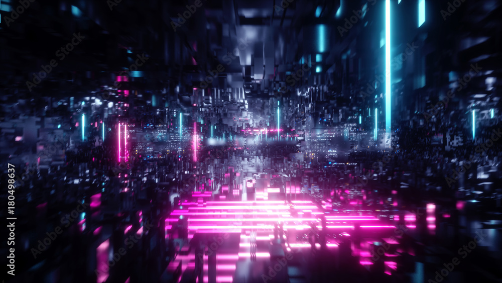 3d render, abstract futuristic urban background, virtual reality, cyber safety, electronics, networking, cryptography, quantum computer