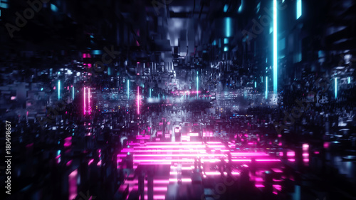 3d render, abstract futuristic urban background, virtual reality, cyber safety, electronics, networking, cryptography, quantum computer © wacomka