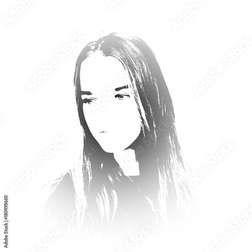 Black and white portrait of young girl photo