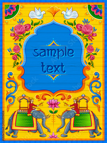 Colorful welcome banner in truck art kitsch style of India