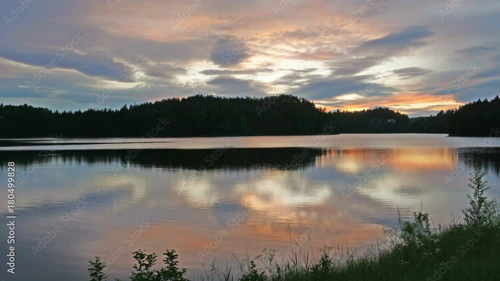 Sunset on Norwegian Lake in Time Lapse. 4k uhd Panorama. Sunset on Norwegian Lake in Time Lapse. 4k uhd Panorama.