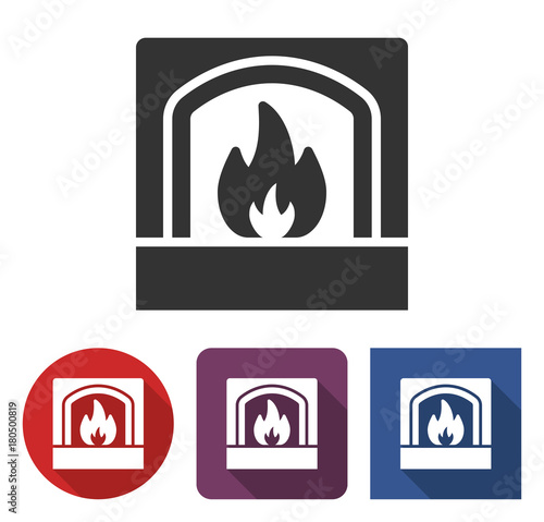 Fireplace icon in different variants with long shadow