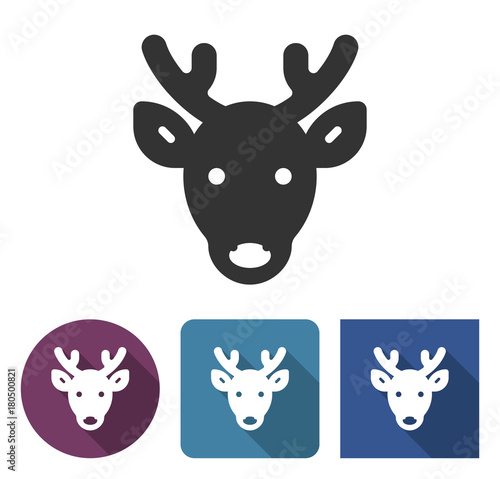 Reindeer icon in different variants with long shadow