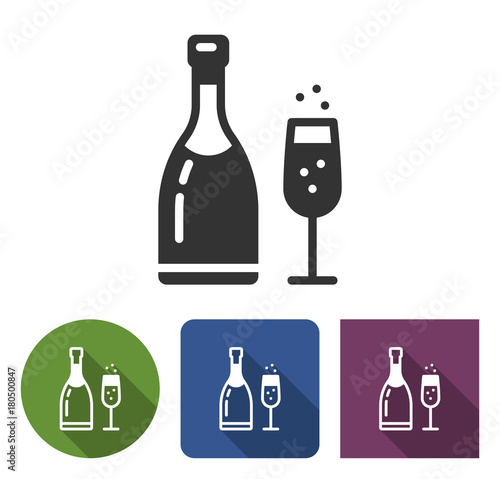 Champagne icon in different variants with long shadow