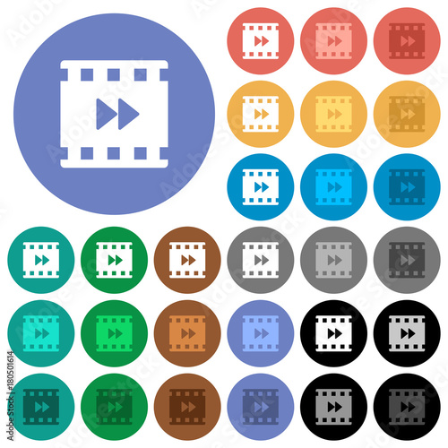 Movie fast forward round flat multi colored icons