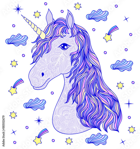 Head of hand drawn unicorn 