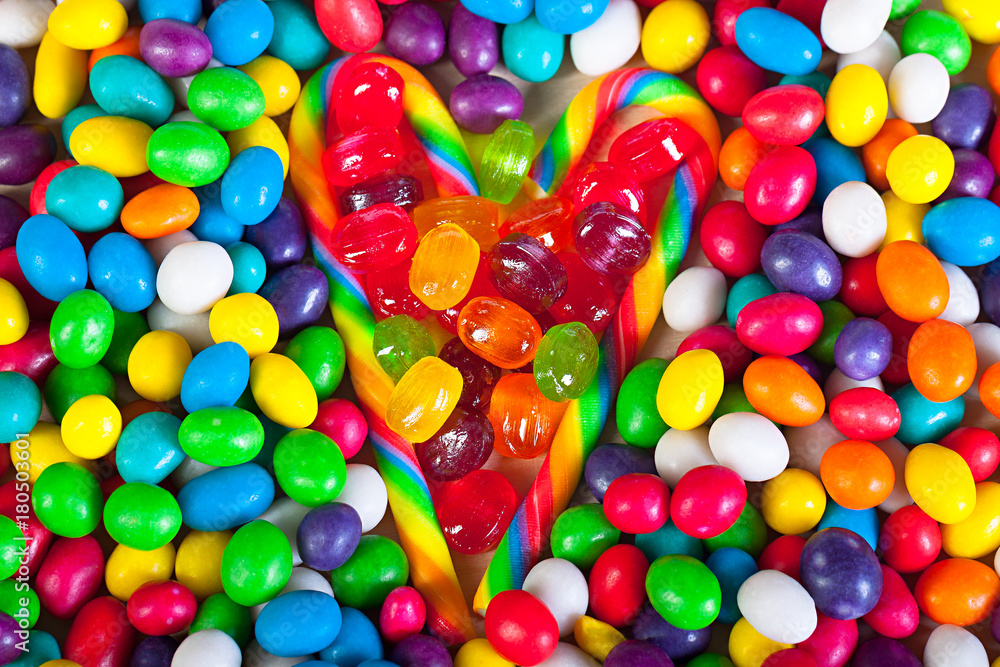 frame from heart from colorful sweets of sugar candies frame from heart from colorful sweets of sugar candies