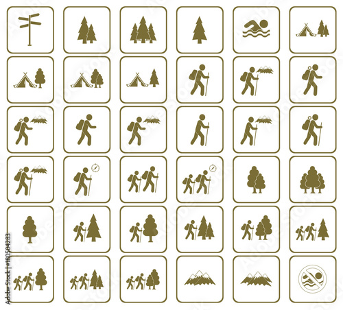 Set of Hiking tourists icon. Vector illustration