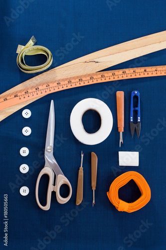 work threads talor buttons scissors fabric photo