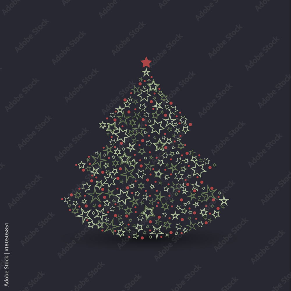 Vector illustration of a Christmas tree decoration made of stars. Happy Christmas greeting card. Vector illustration of a Christmas tree decoration made of stars. Happy Christmas greeting card.