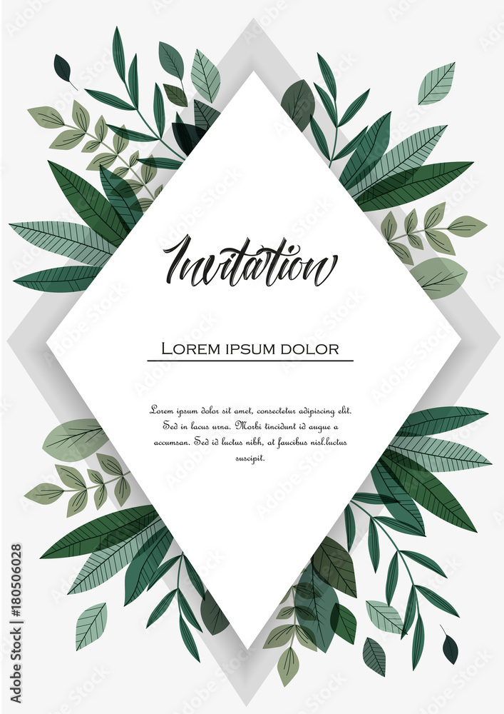 Vector illustration invitation card template with branches and leaf decoration