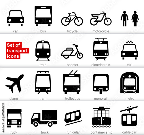 Set transport icons on white background. Vector elements