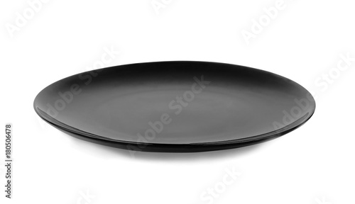 Empty black plate  isolated on a white background