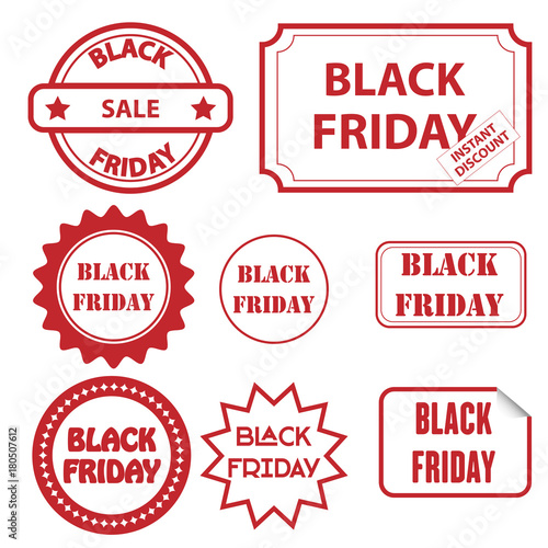 set of editable black friday red stamps isolated