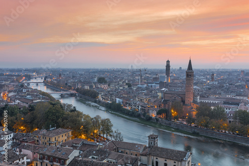 Skyline of Verona with amazing sunset