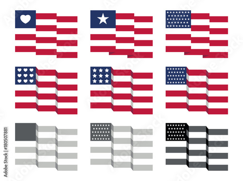 Waving American Flag Stars And Straps . Vector Illustration Of Flapping Flag Of United States Of America.