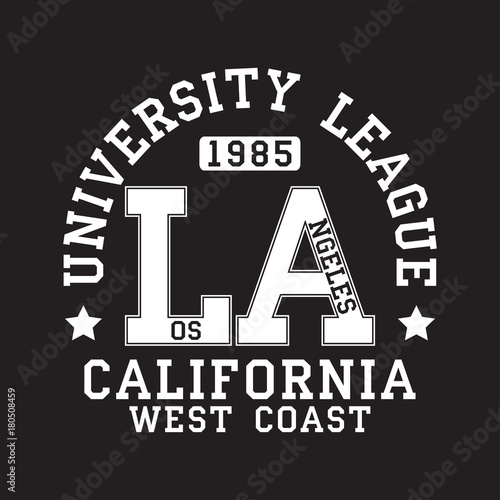 Los Angeles, LA, California typography for t-shirt. Original sportswear print. Athletic apparel typography. Graphic for design clothes. Vector illustration.