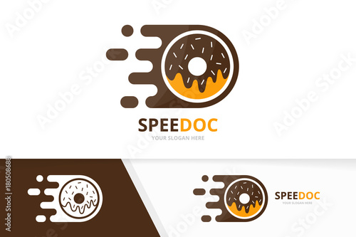 Vector fast donut logo combination. Speed doughnut symbol or icon. Unique bakery and digital logotype design template.