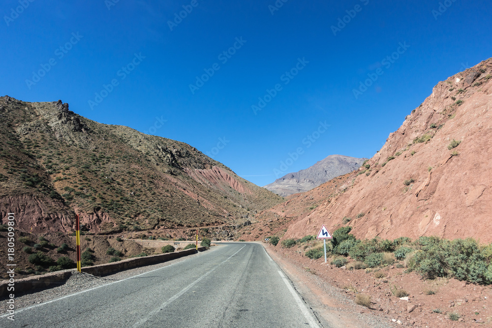 A road climbing up High Atlas mountains, Morocco