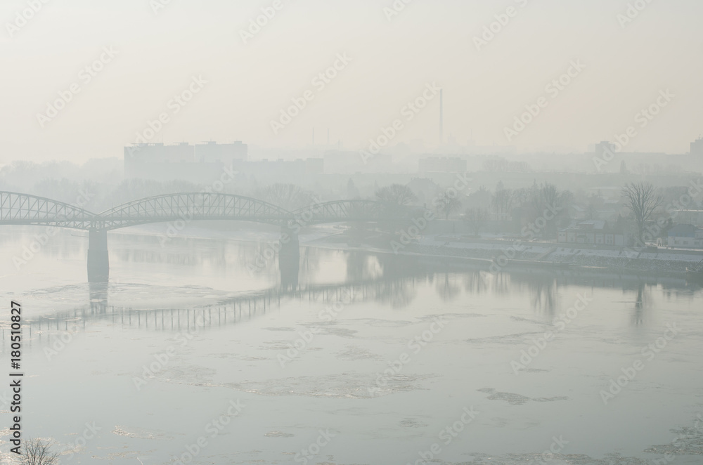 Foggy view of the Maria Valeria bridge in Esztergom