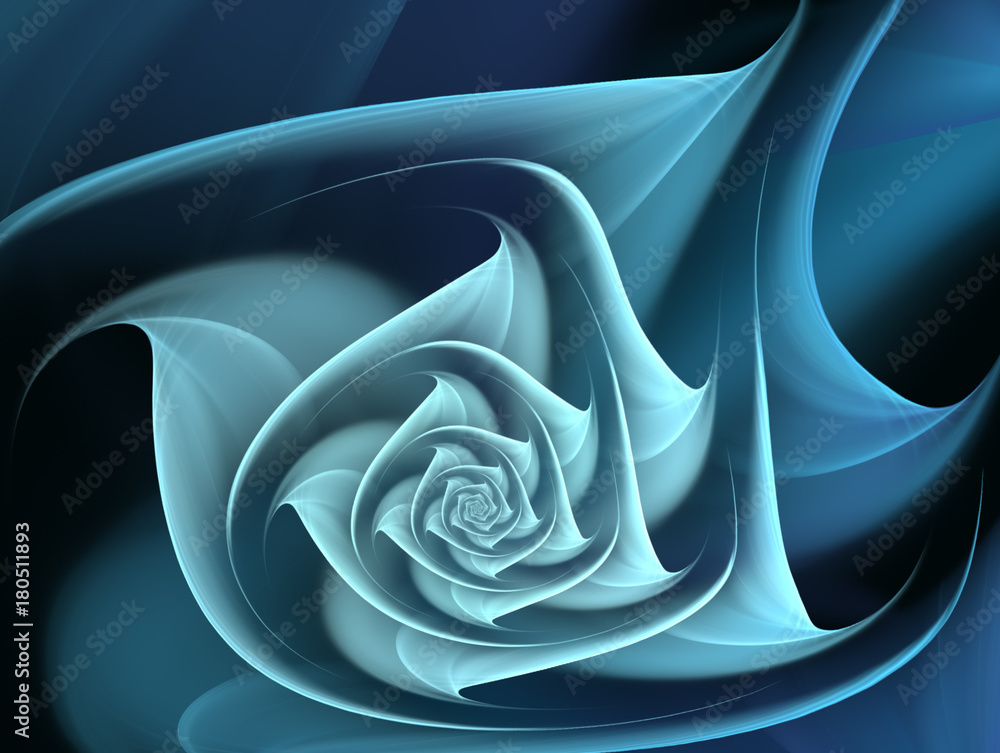 Fototapeta premium Abstract blue fractal flower on a dark background.