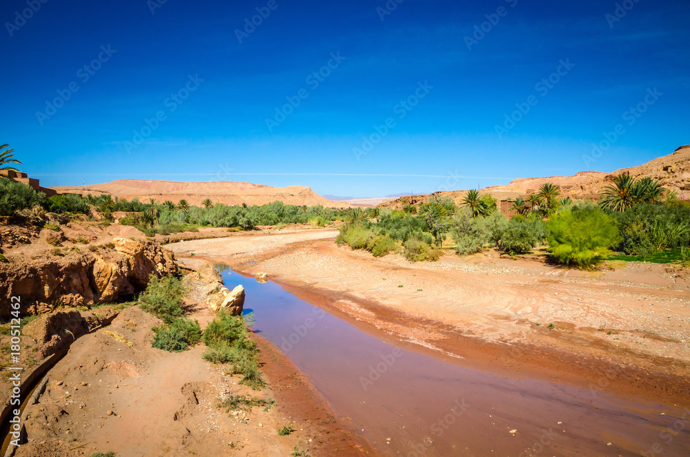 Desert landscape with Atlas Mountains near Kasbah Ait Ben Haddou, Morocco Desert landscape with Atlas Mountains near Kasbah Ait Ben Haddou, Morocco