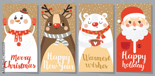 Set of Christmas and New Year greeting cards. Vintage. Vector illustration.