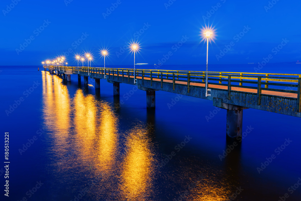 famous pier of Ahlbeck, Germany, at night
