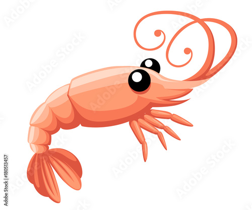 Shrimp silhouette. Isolated shrimp on white background cartoon character flat Web site page and mobile app design.