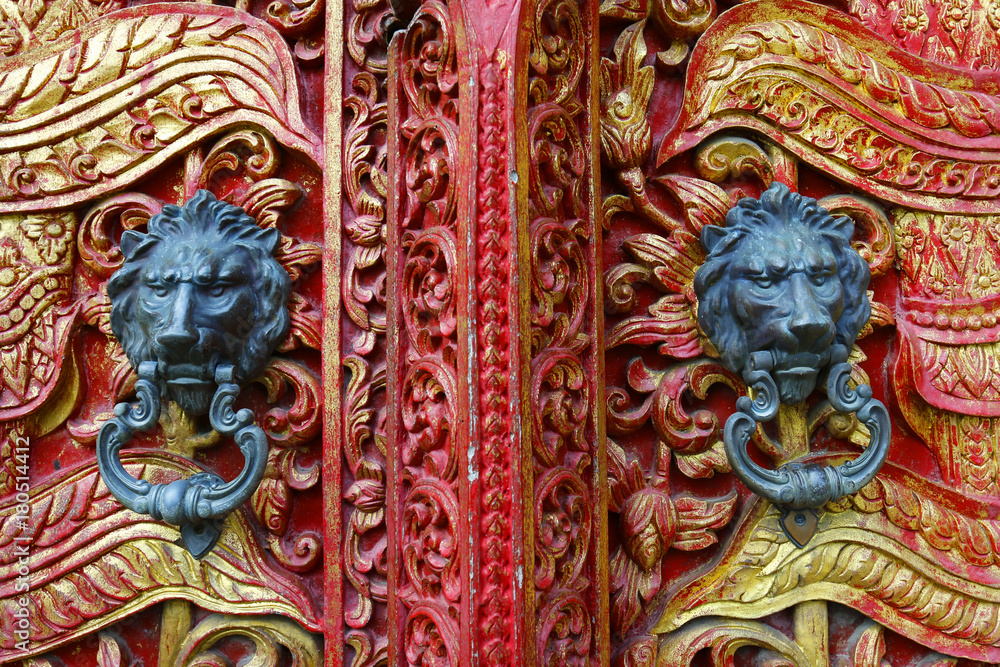door handle with lion design on buddhist temple door handle with lion design on buddhist temple