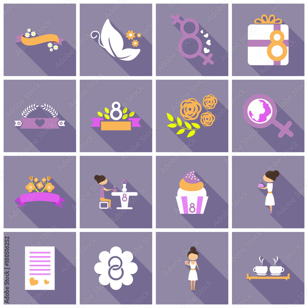 vector illustration set of badges labels on the topic 8 March International Women's Day