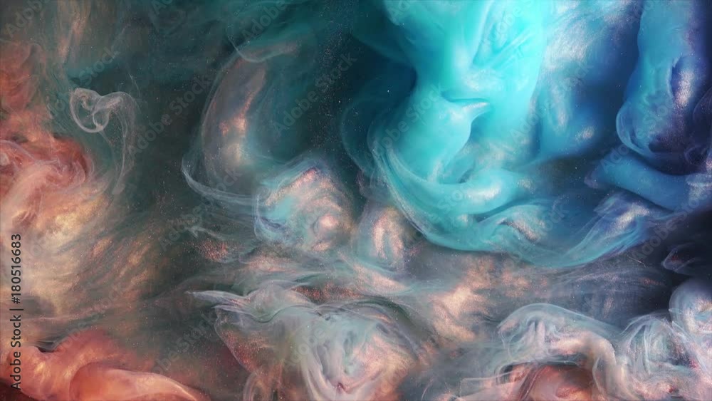 Colorful red/blue paint drops mixing in water. Ink swirling underwater. Colored acrylic cloud abstract smoke explosion animation. Close up view