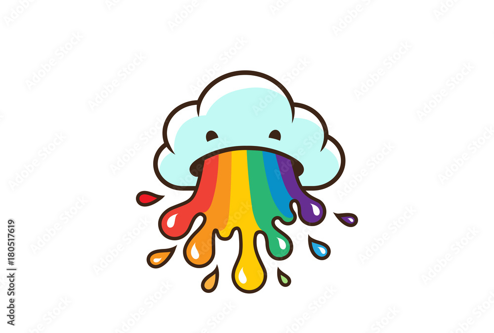 Colorful Cartoon Rainbow Cloud Logo design vector. Funny icon Stock Vector  | Adobe Stock