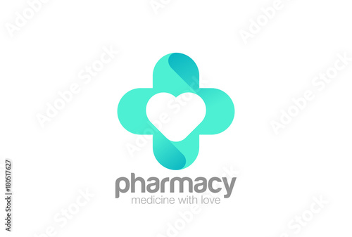 Pharmacy Medical Clinic Cross Logo vector Heart. Medicine icon