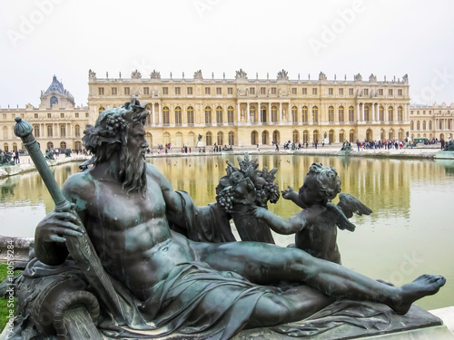 Bronze Statue in Foreground at Versailles