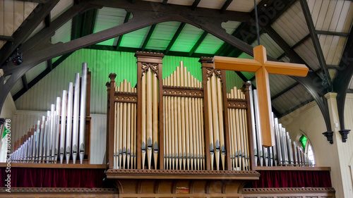 Interior wide shot of a funeral chapel