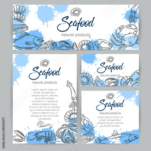 identity template with hand drawn seafood