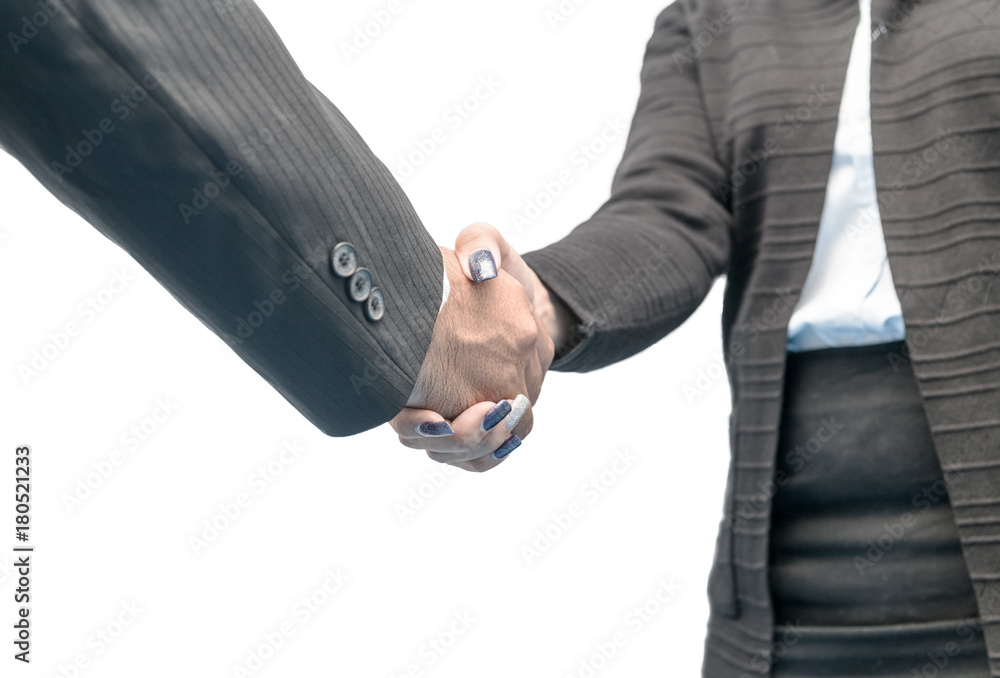 Hand shake between a business man and a business woman