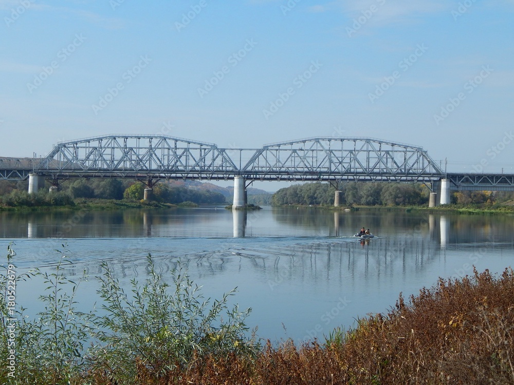 Railway bridge over the river Don. Voronezh oblast, Russia. Beautiful view of the river. Rhoto.......