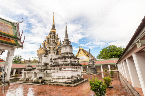 Wat Phra Boromathat Chaiya Ratchaworawihan with after raining sky in Nakhon Si Thammarat  famous temple in south of Thailand