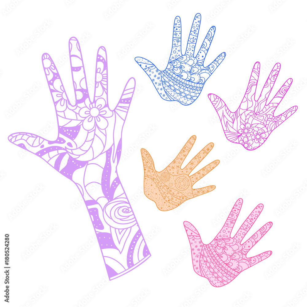 Hand. Arm. Hand drawn abstract patterns on isolation background. Design for spiritual relaxation for adults. Line art creation. Print for polygraphy, posters and textiles. Outline for t-shirts Hand. Arm. Hand drawn abstract patterns on isolation background. Design for spiritual relaxation for adults. Line art creation. Print for polygraphy, posters and textiles. Outline for t-shirts