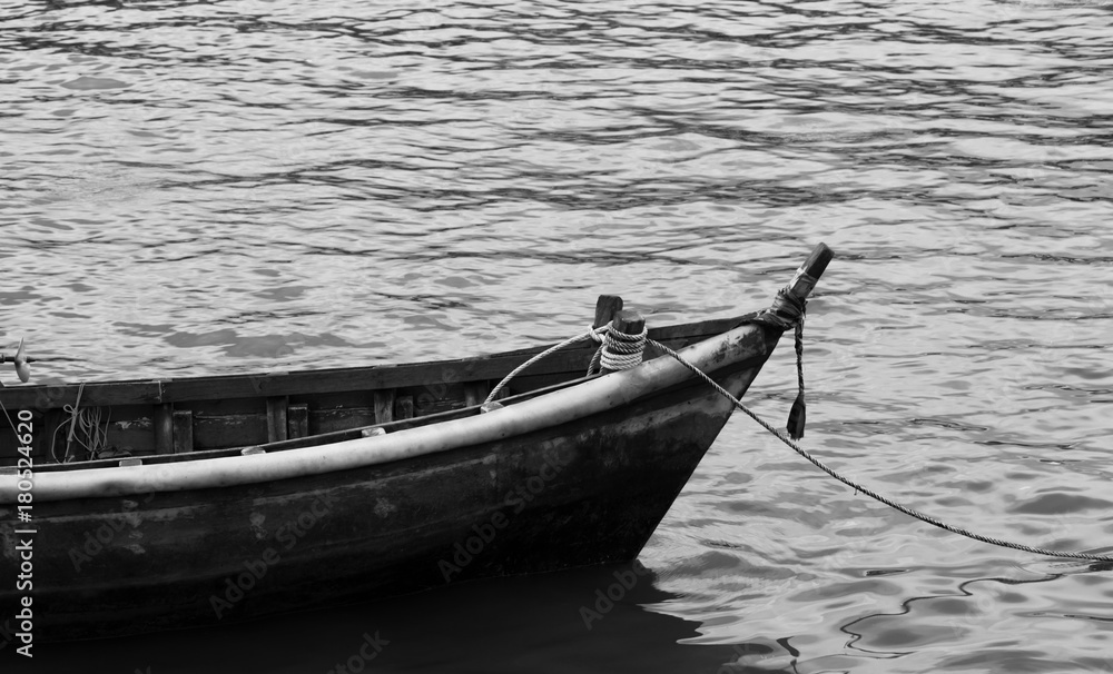 Boat floating in the sea of Thailand, Black and white conception