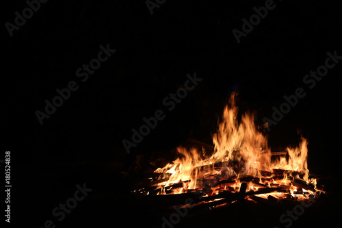 The fire was burning firewood with dark background