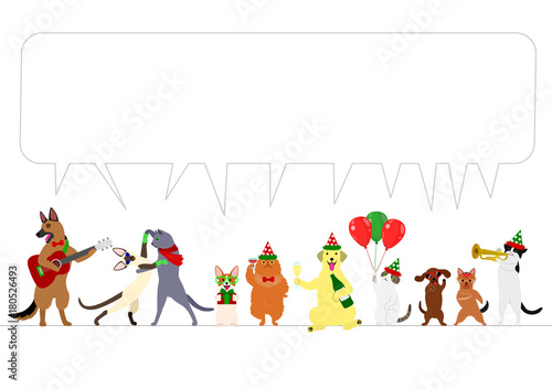 christmas dogs and cats border with speech bubble © Studio Ayutaka